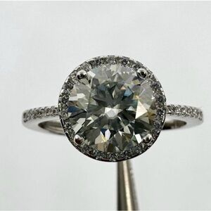 1CT Halo Ring Center stone Moissanite stamped 926 Sterling Silver.